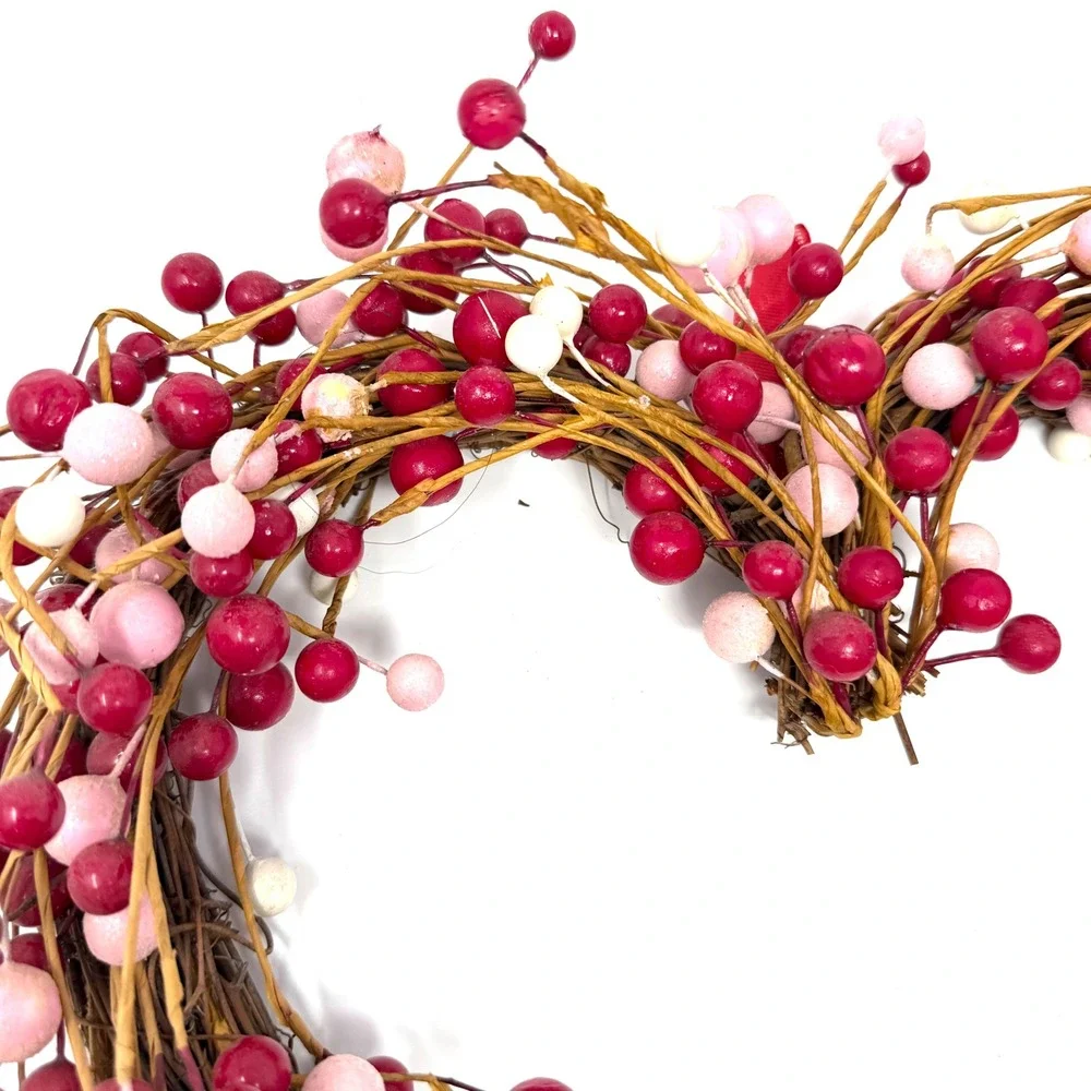 Red Pink White Berry Heart Wreath 16 Inch Valentine Day Grapevine Decor